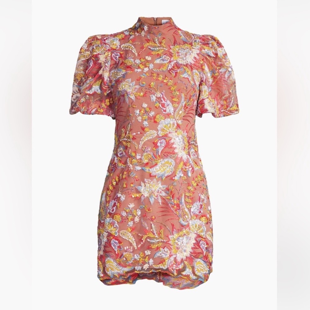 Elliat closure puff sleeve embellished mini dress